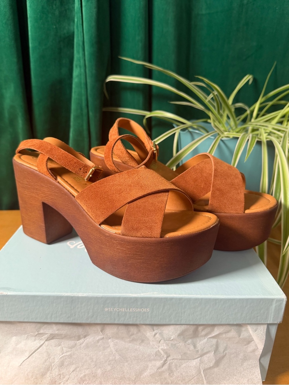 New in box - Seychelles Sweetener platform cognac suede heel - size 10